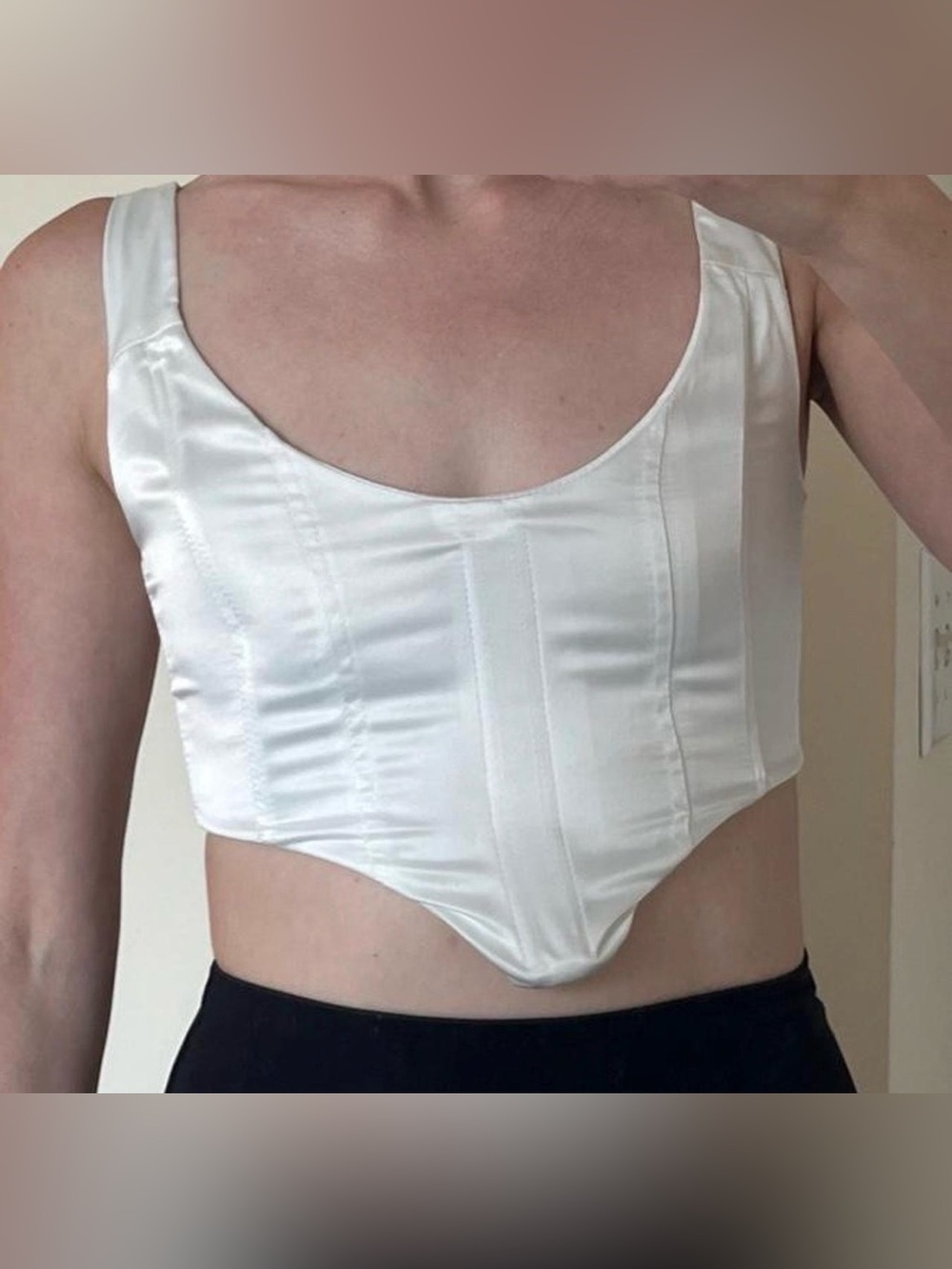 PrettyLittleThing White Satin Structured Corset Crop Top